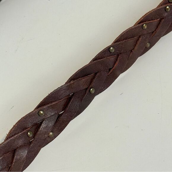 J. Crew Brown Woven Leather Brass Studded Belt S/M - Picture 5 of 7